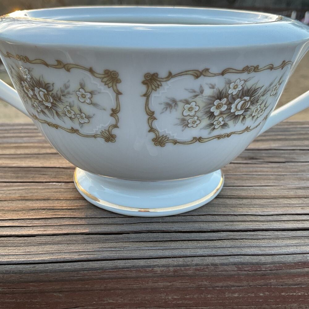 Happy Home China Elegance Creamer Sugar Bowl White Flowers W/ Scrolls - Picture 9 of 9